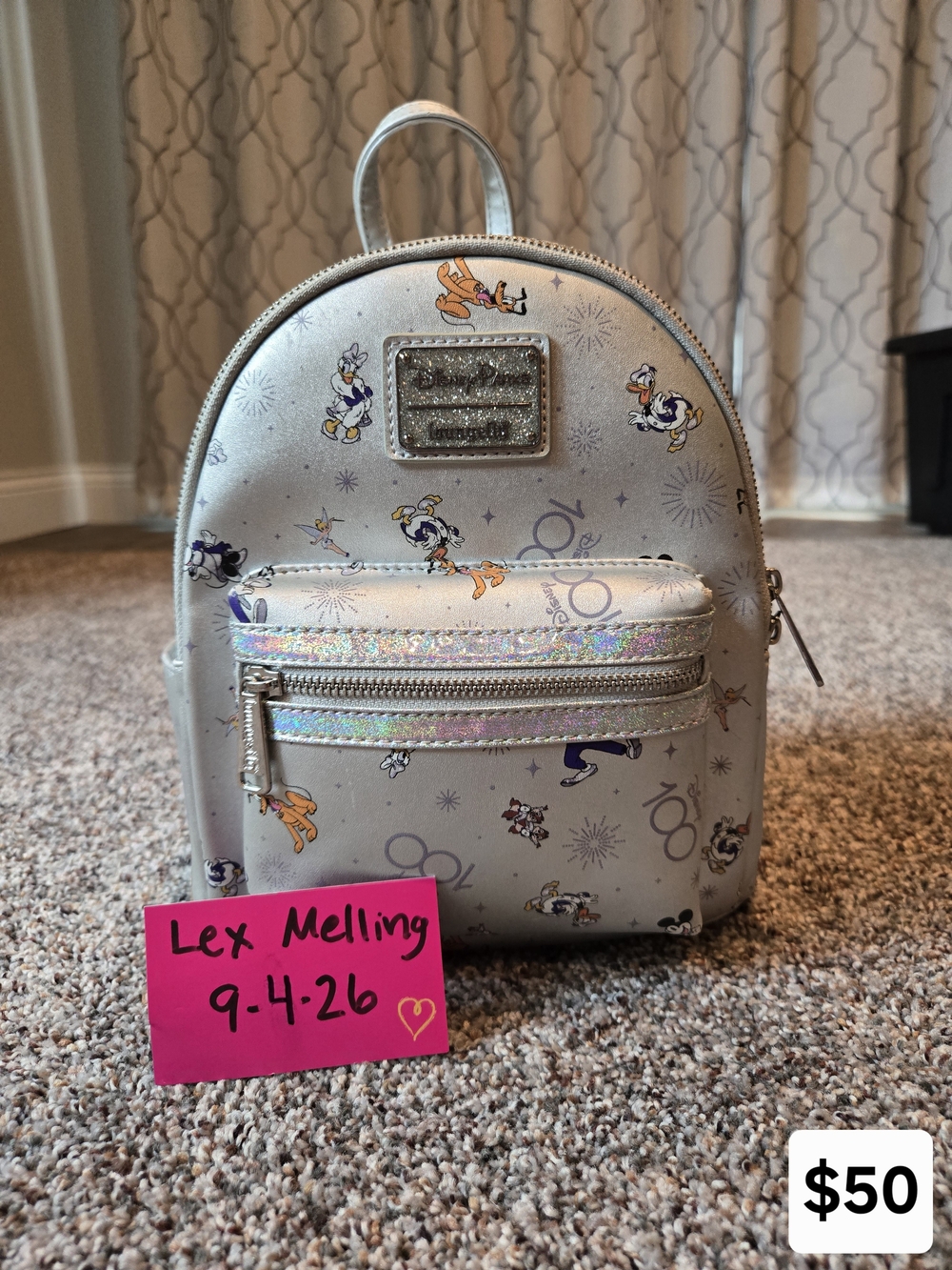 Loungefly Silver Mini Backpack with Donald Duck & Friends Print